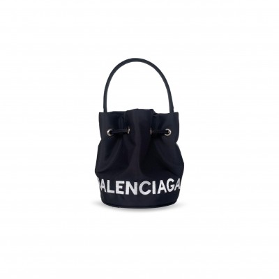 BALENCIAGA WOMEN'S WHEEL DRAWSTRING BUCKET BAG MINI IN BLACK 656682H854N1055 (18*15*15cm) BALENCIAGA WOMEN'S WHEEL DRAWSTRING BUCKET BAG MINI IN BLACK 656682H854N1055 (18*15*15cm)